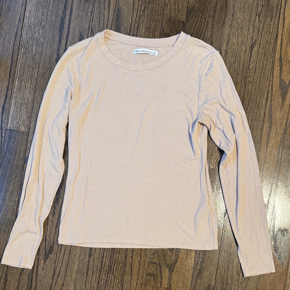 Abercrombie & Fitch Beige Ribbed Long Sleeve Tee